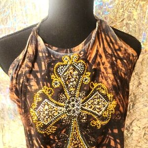 Handmade rhinestone embellished shirt with chain detail
